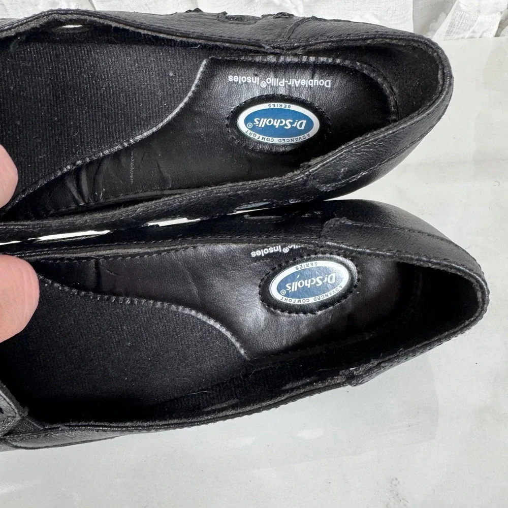 Dr Scholl's Vintage Black Leather Comfort Flats Moc Toe Slip On Grannycore 6.5 M - Picture 6 of 12